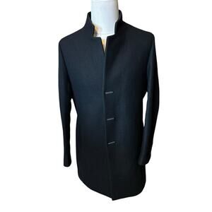 APTRO Stand Collar Black Wool Trench Coat Slim Fit US Men’s Medium Minimalist